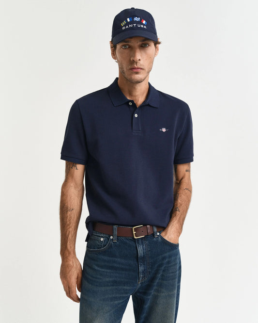 TEXTURED POLO - 433 EVENING BLUE