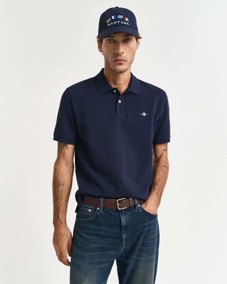 TEXTURED POLO - 433 EVENING BLUE