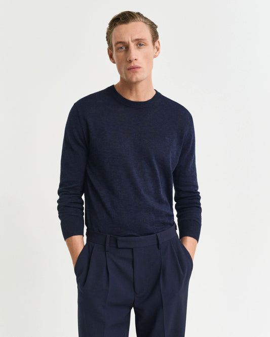 LINEN BLEND C-NECK - 433 EVENING BLUE