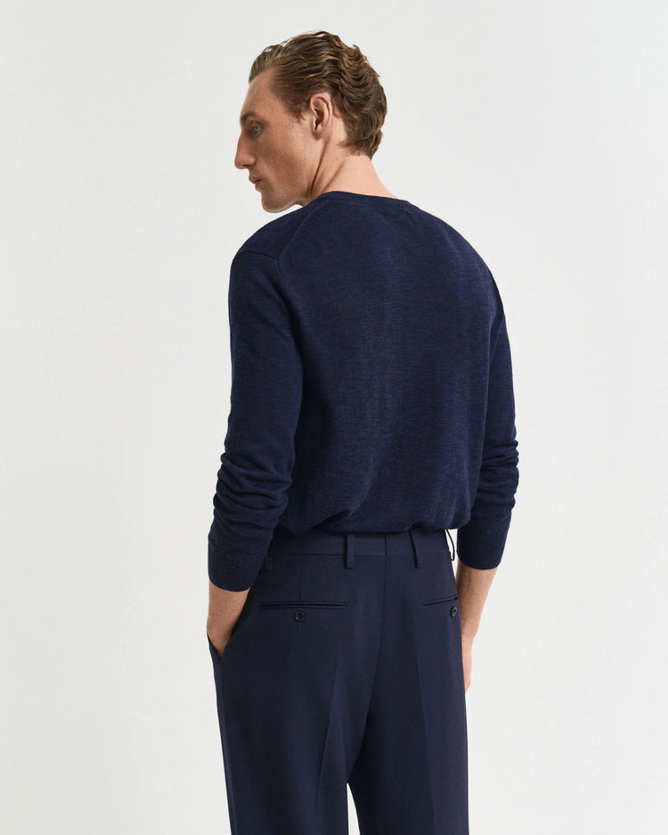 LINEN BLEND C-NECK - 433 EVENING BLUE