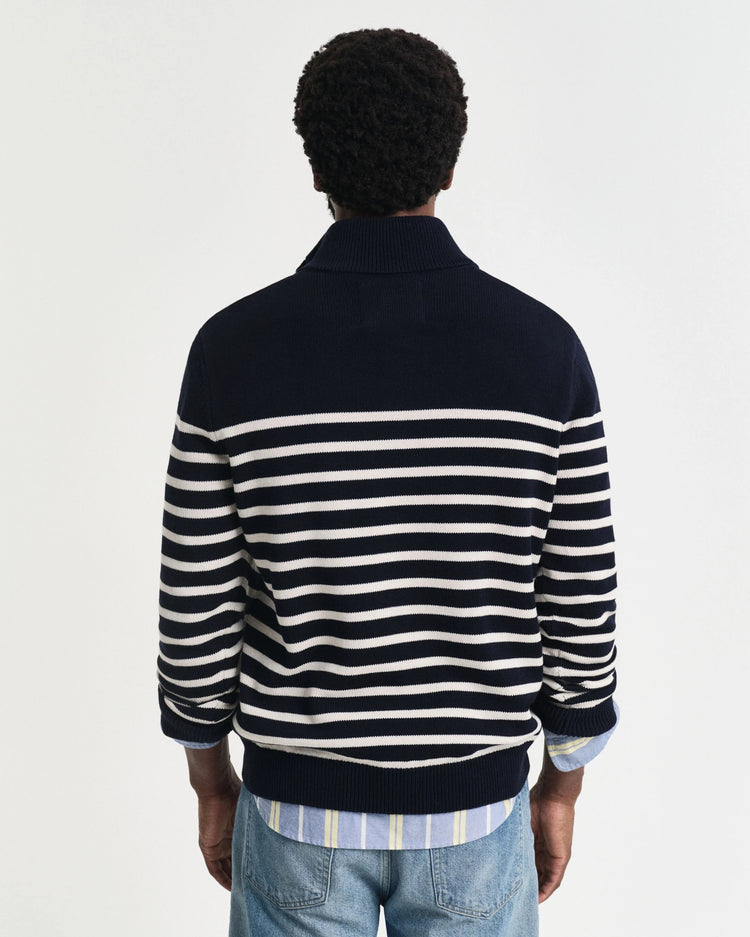 STRIPED COTTON HALF BUTTONED NECK - EVENING BLUE