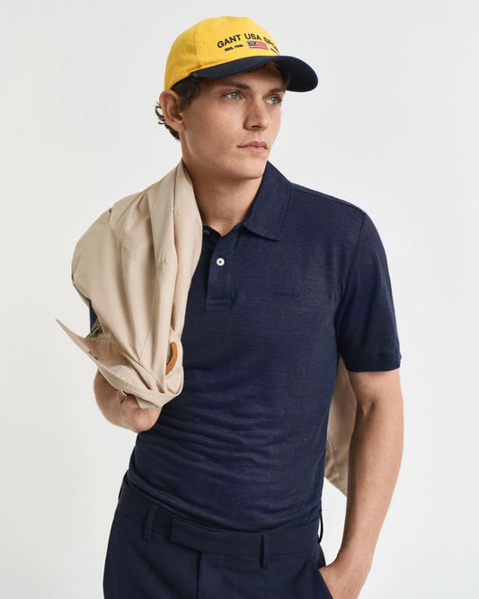 LINEN SS POLO - 433 EVENING BLUE