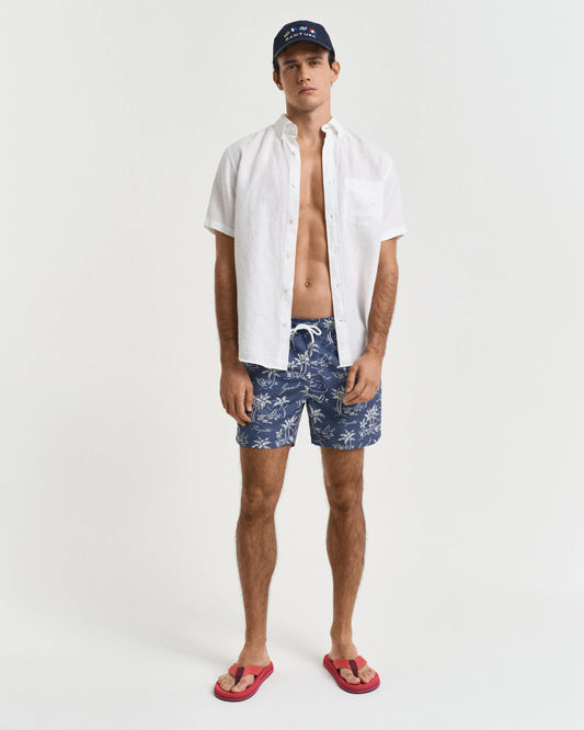 ISLAND PRINT SWIM SHORTS - 401 Dusty Navy