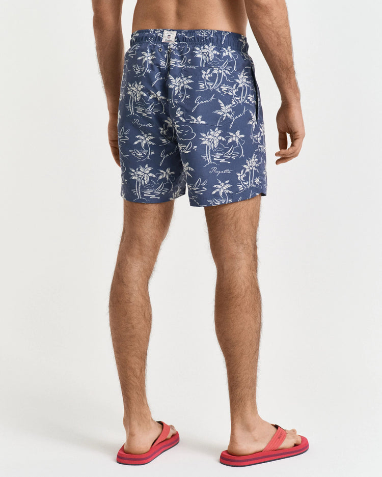 ISLAND PRINT SWIM SHORTS - 401 Dusty Navy