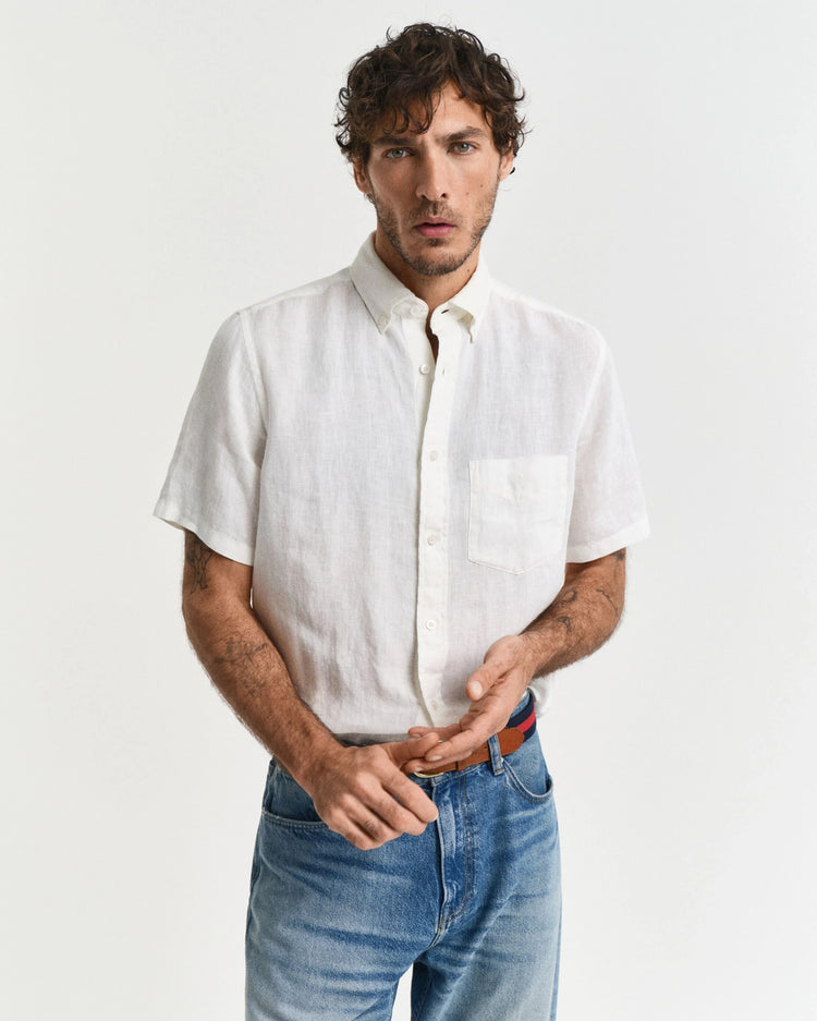 REG GMNT DYED LINEN SS SHIRT - 110 WHITE