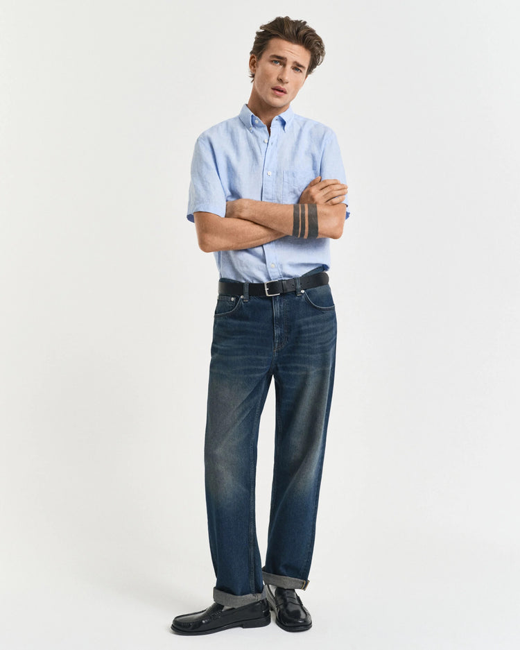 REG LINEN SS SHIRT - 468 CAPRI BLUE