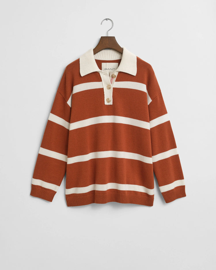 Striped Knit Rugger - Rust