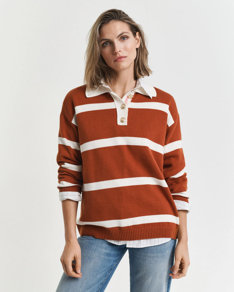 Striped Knit Rugger - Rust