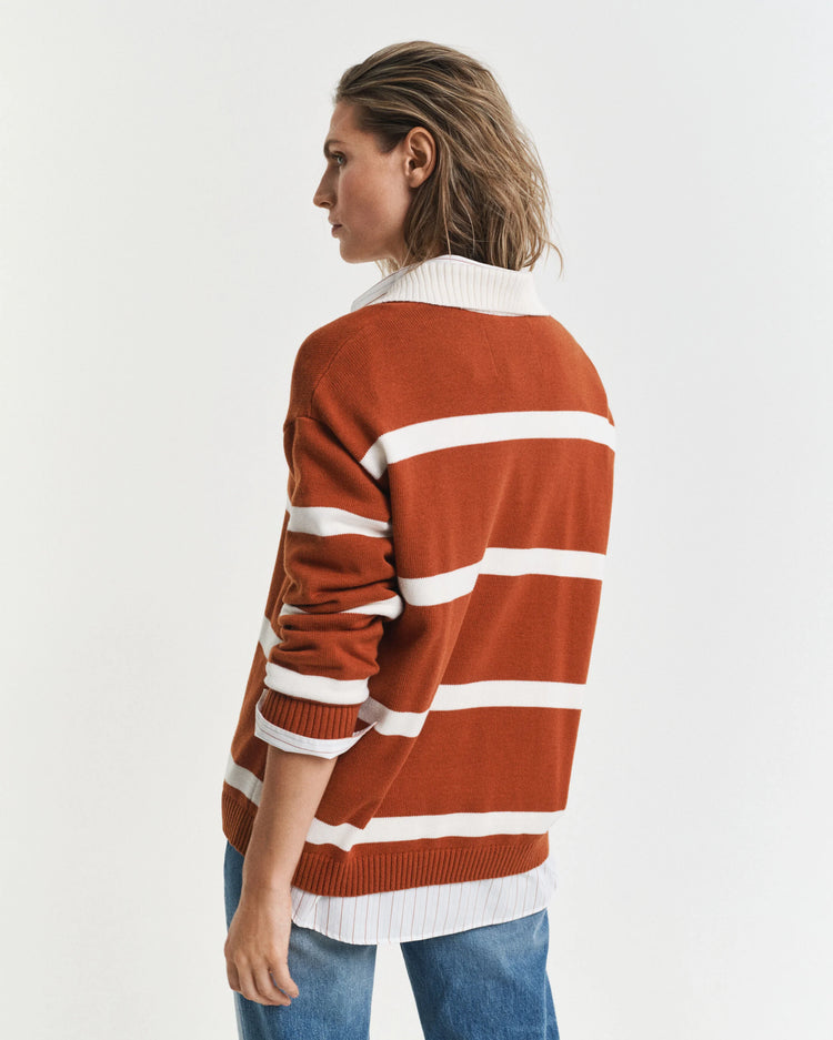 Striped Knit Rugger - Rust