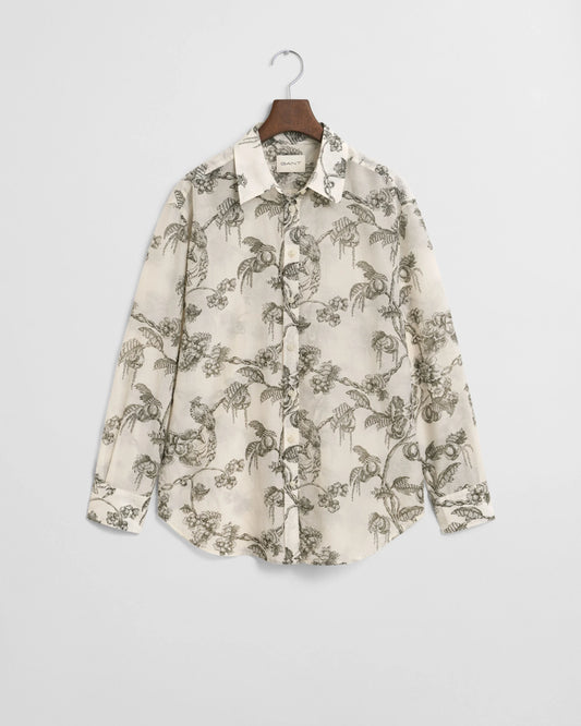 Relaxed fit trädmönstrad skjorta i bomull och silke - Grön