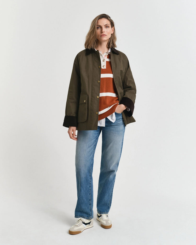 Jacka i vaxad bomull - Dark Moss Green