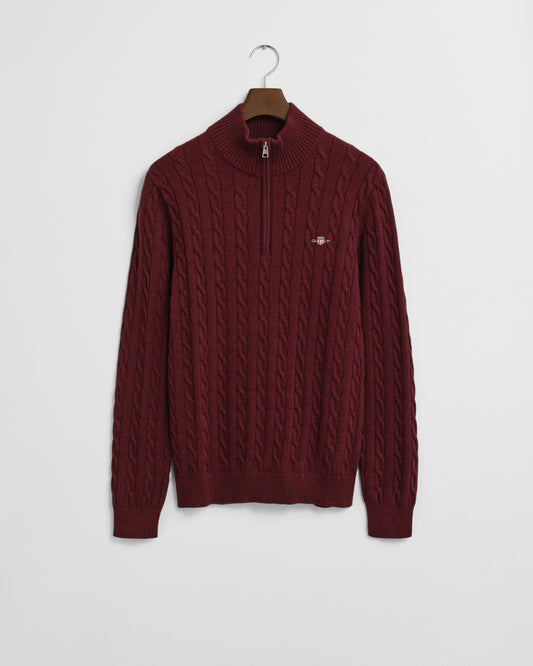 COTTON CABLE HALF ZIP - 677 BORDEAUX MELANGE