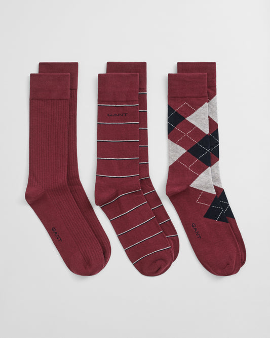 ARGYLE AND STRIPE 3-PACK - 604 PLUMPED RED