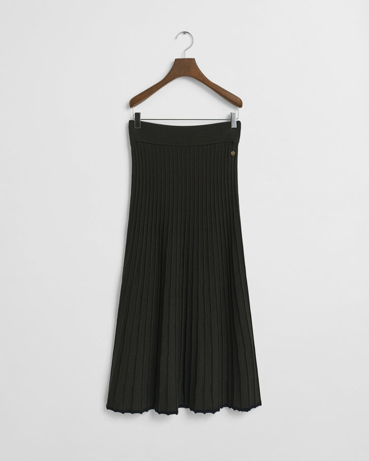 Ribbstickad kontrastfärgad kjol - Grön