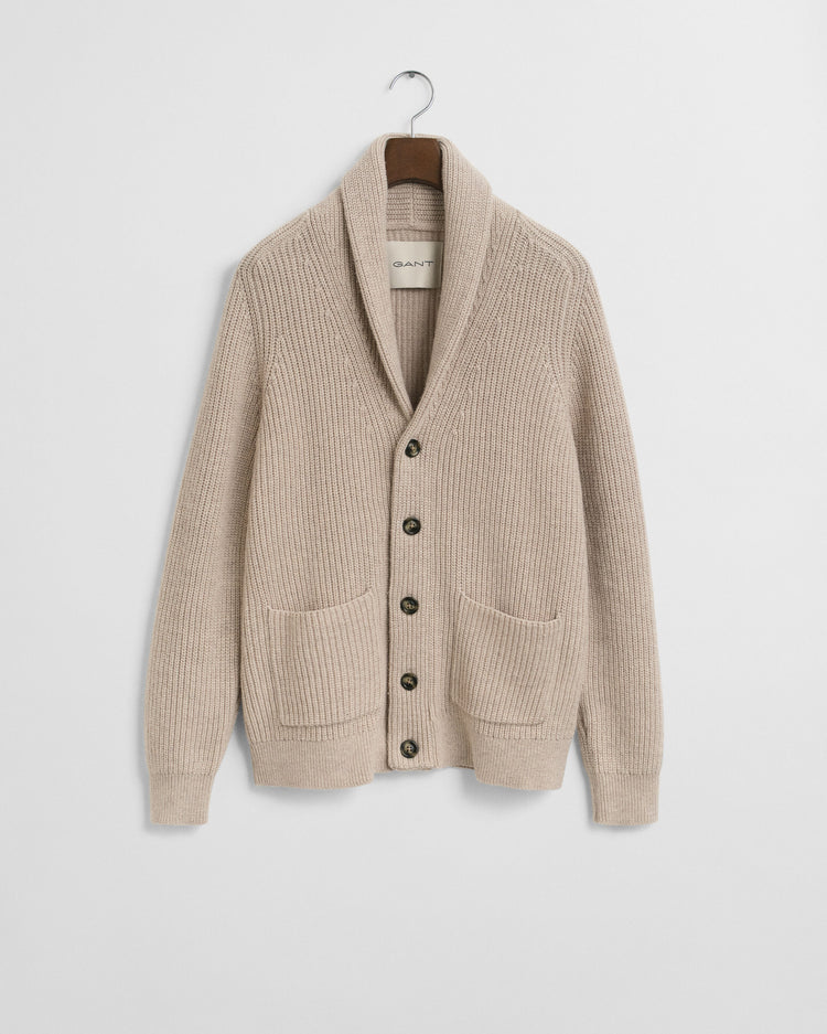 Kofta med sjalkrage i ullblandning - Light Beige Melange