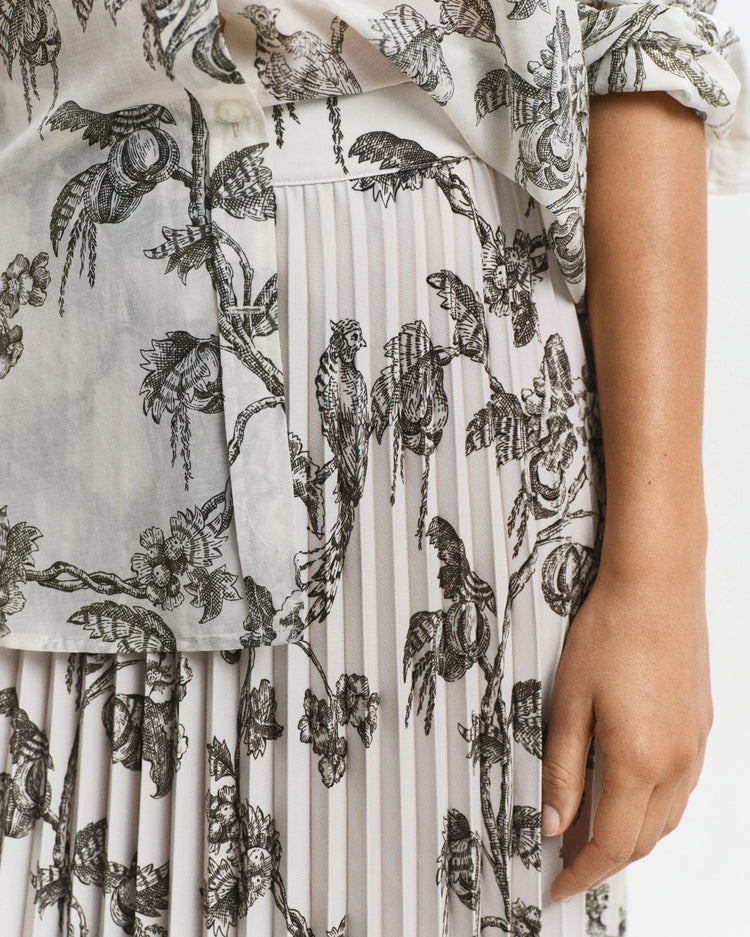 Veckad trädmönstrad kjol - Grön