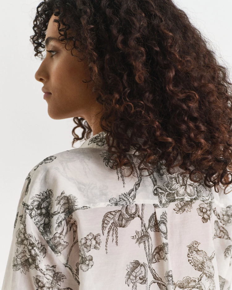 Relaxed fit trädmönstrad skjorta i bomull och silke - Grön