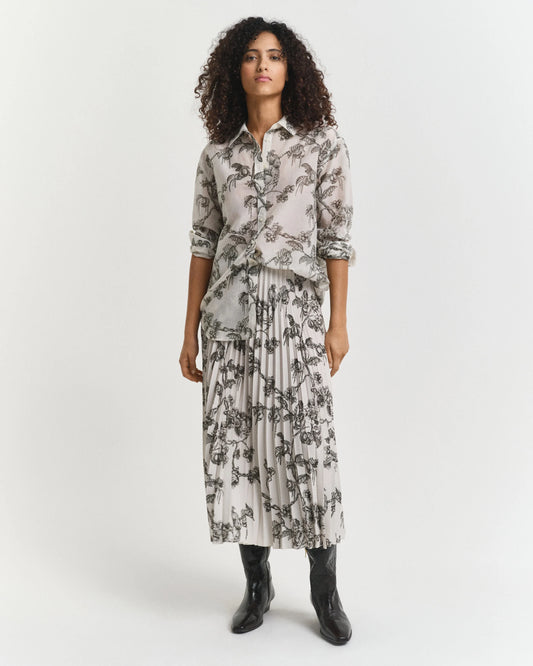 Veckad trädmönstrad kjol - Grön