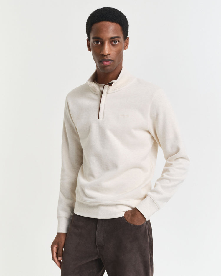 Sweatshirt med HALF ZIP - CREAM
