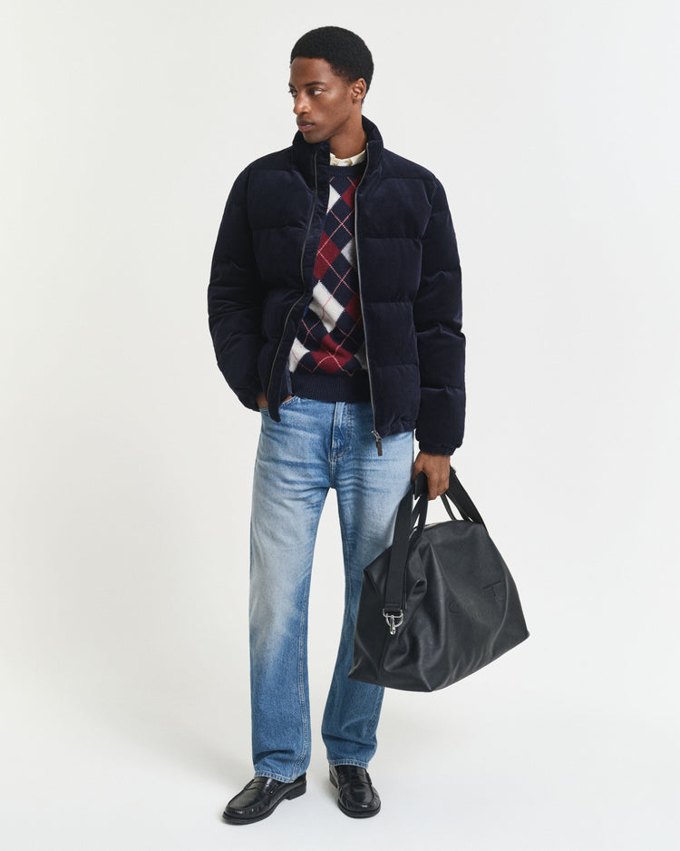 Argylemönstrad tröja med rund halsringning - Dark Navy Melange