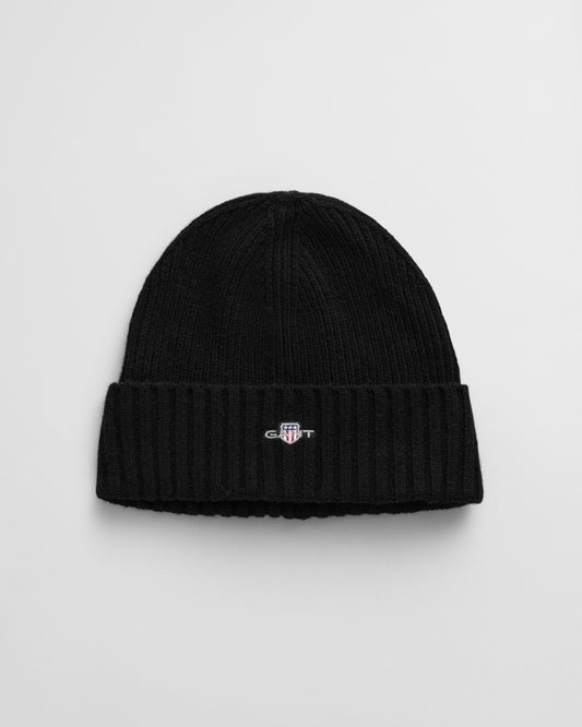 UNISEX. SHIELD WOOL BEANIE - 5 BLACK