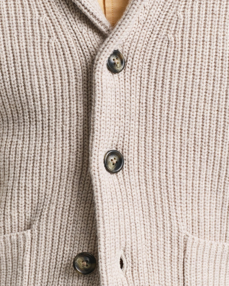 Kofta med sjalkrage i ullblandning - Light Beige Melange