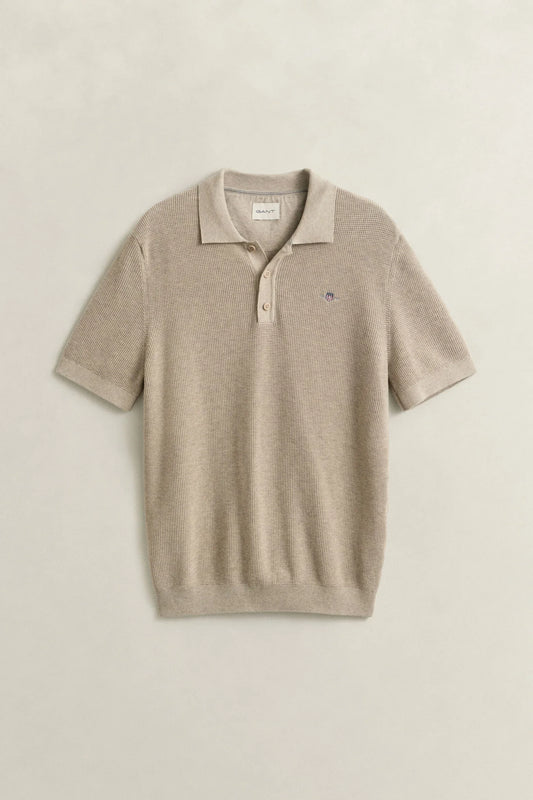Gant beige pikétröja herr kort ärm bomull