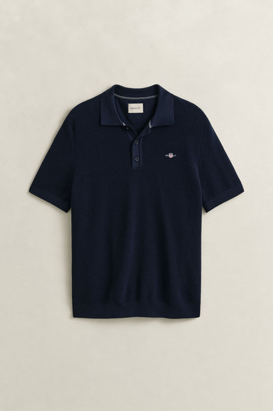 MICRO TEXTURED COTTON SS POLO - 433 EVENING BLUE