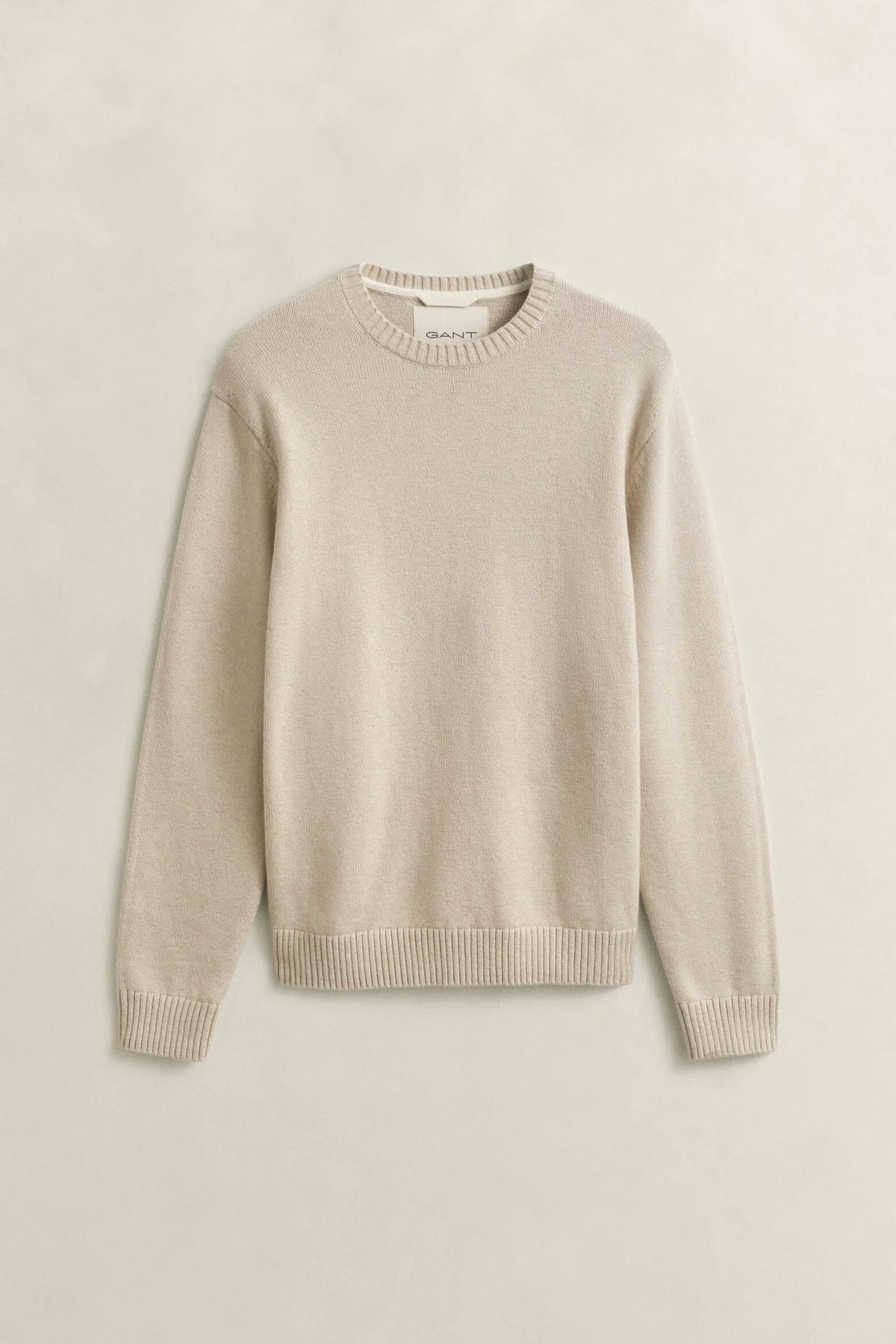 Gant beige rundhalsad stickad tröja herr
