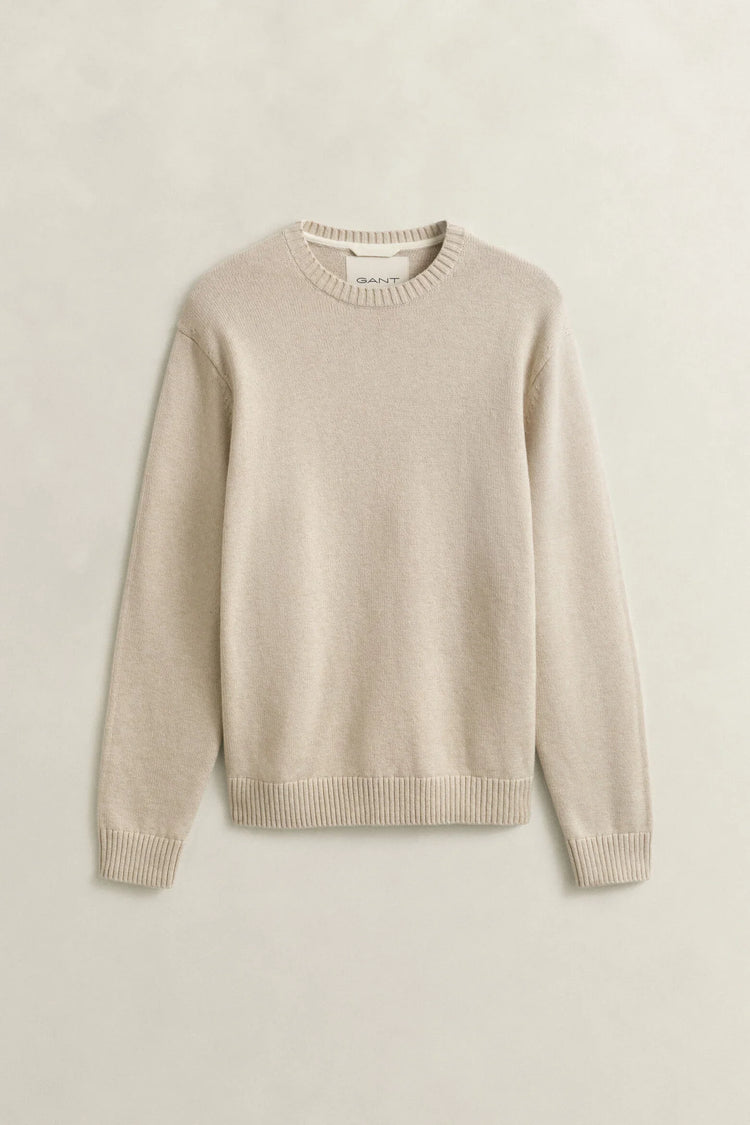 Gant beige rundhalsad stickad tröja herr