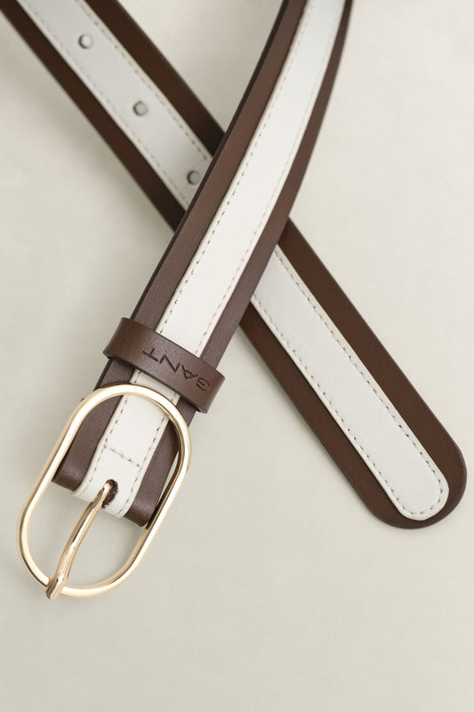 STRIPE LEATHER BELT - WEATHERED BROWN