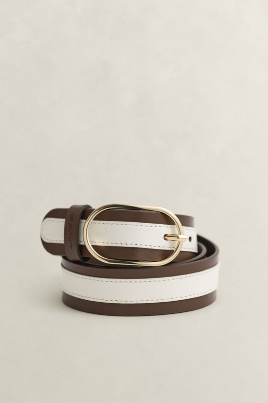 STRIPE LEATHER BELT - WEATHERED BROWN