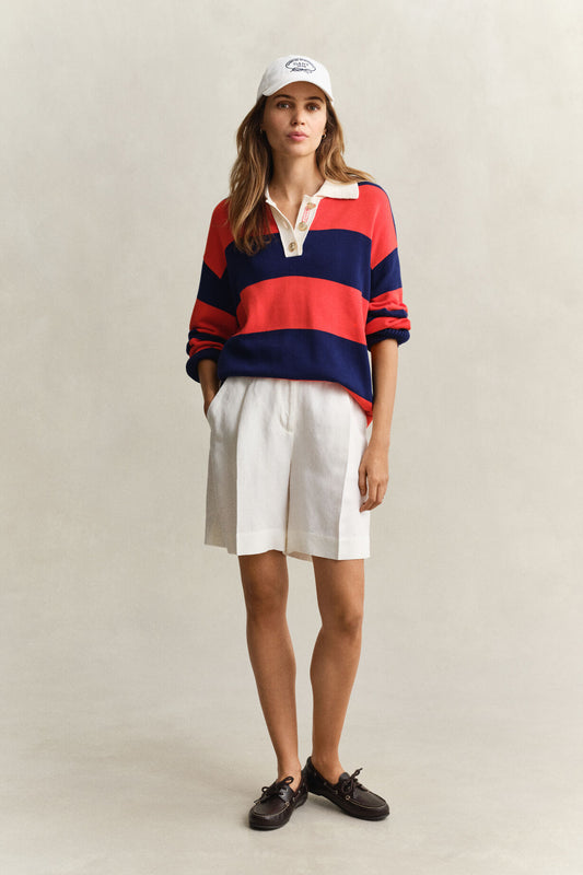 TAILORED LINEN BLEND SHORTS - EGGSHELL