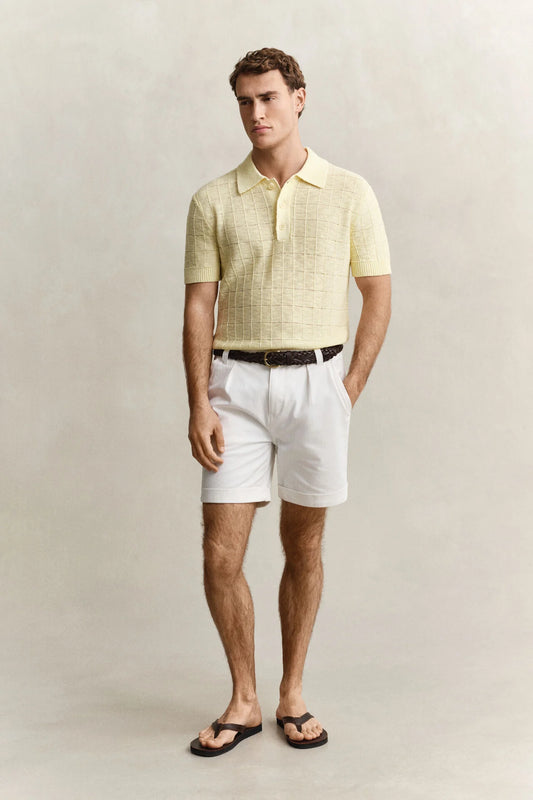 Eton gul rutig polo tröja herr med vita shorts