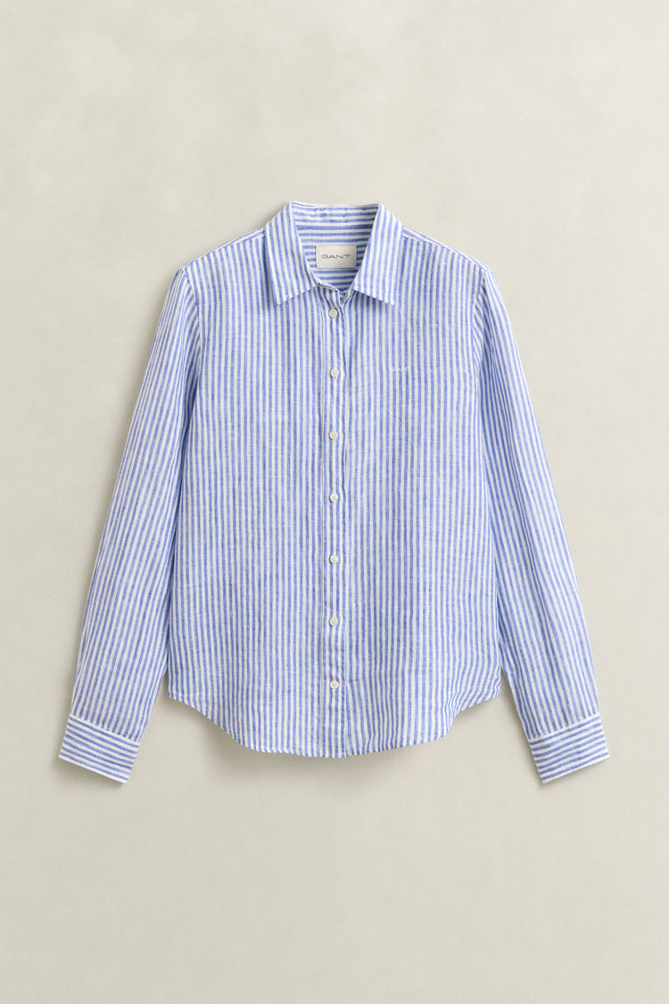 REG STRIPED LINEN LS SHIRT - ROYAL BLUE