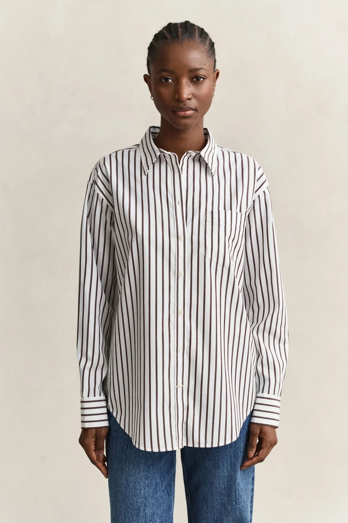 Gant randig klassisk poplinskjorta i rusty brown relaxed fit