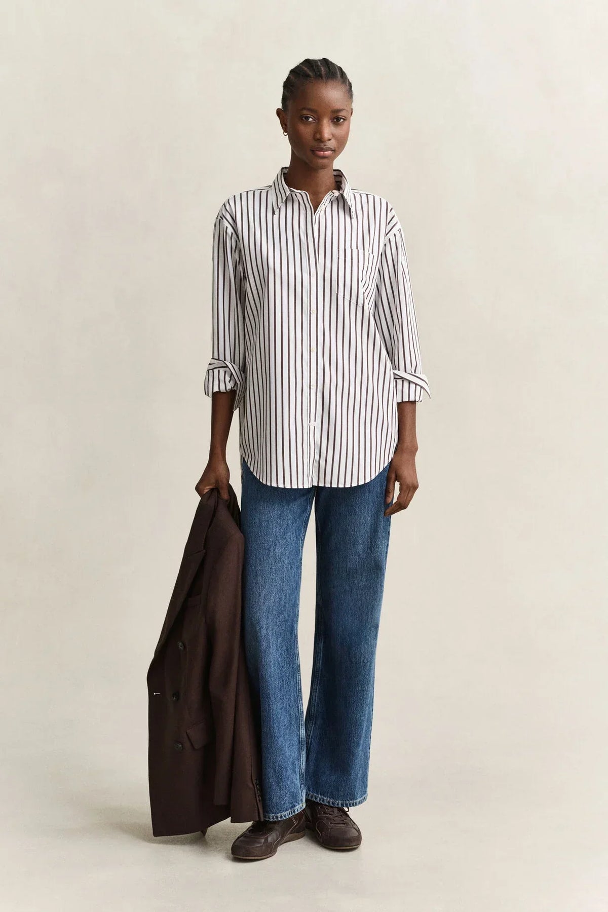 Gant randig klassisk poplinskjorta relaxed fit i Rusty Brown