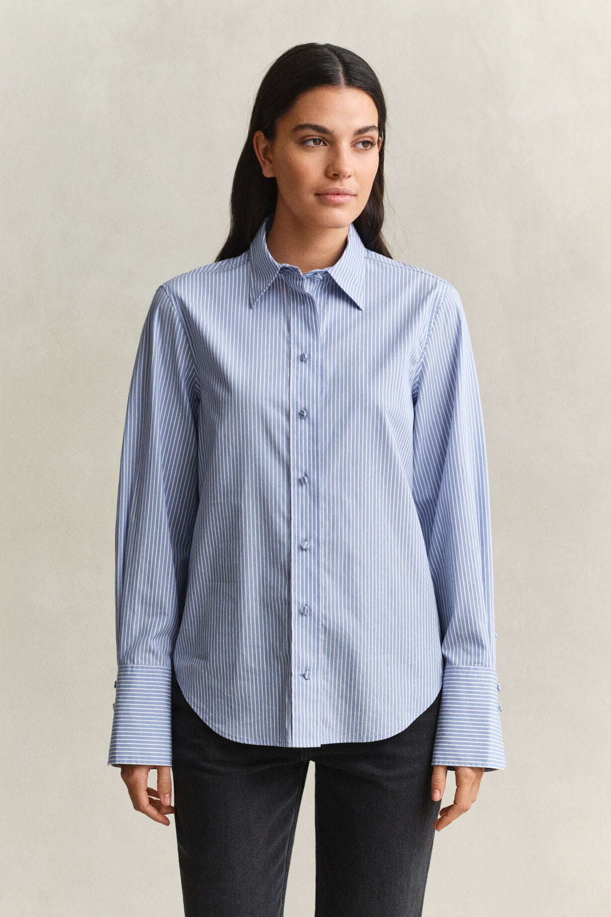 Randig skjorta med okdetalj - Misty Lavender