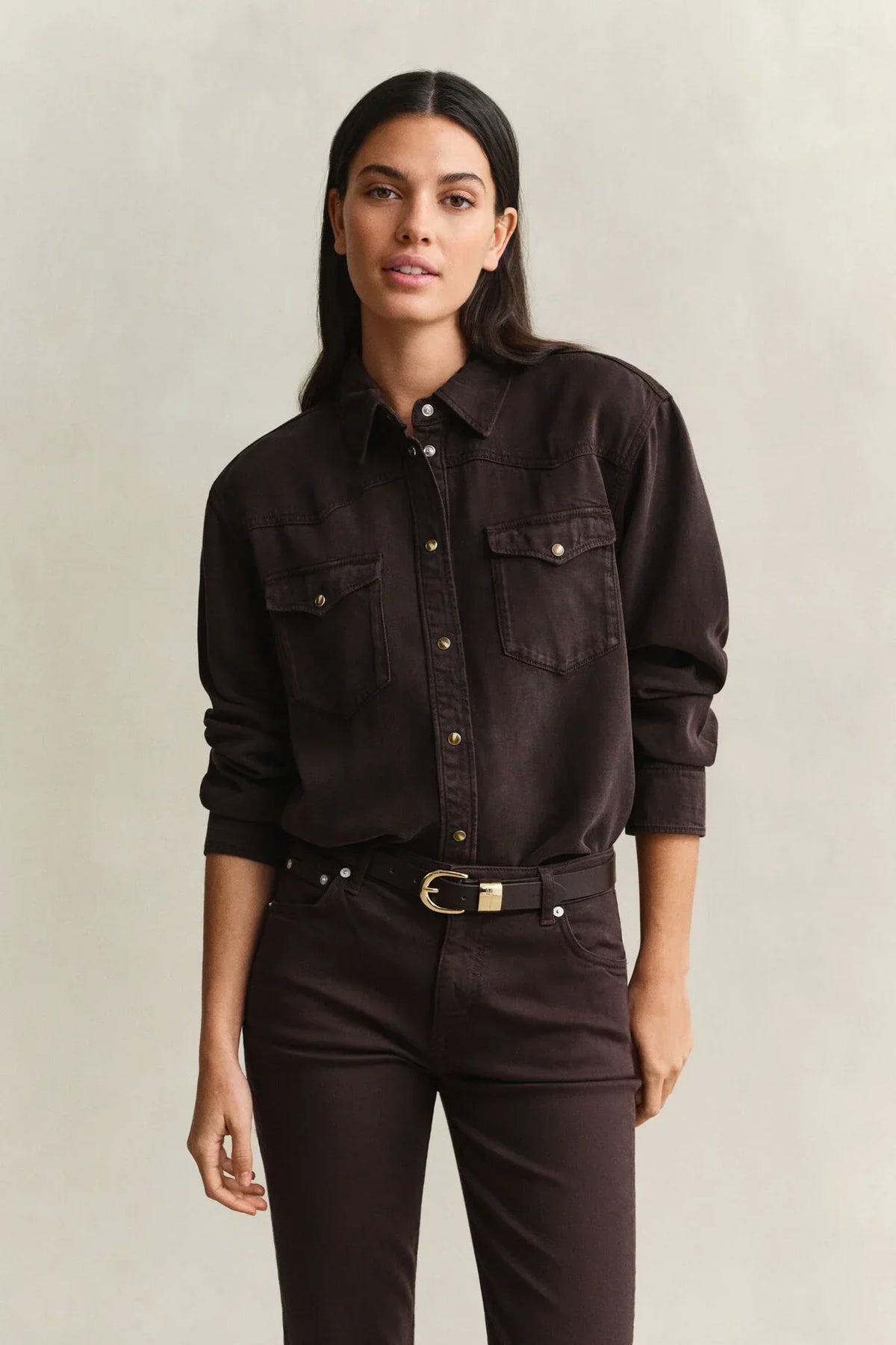 Gant Rodeo shirt i denimtwill - Deep Brown