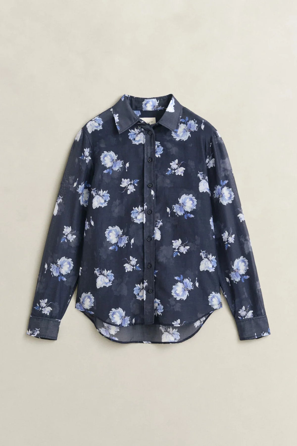Gant Cotton Silk Shirt i färgen Evening Blue med blommigt mönster