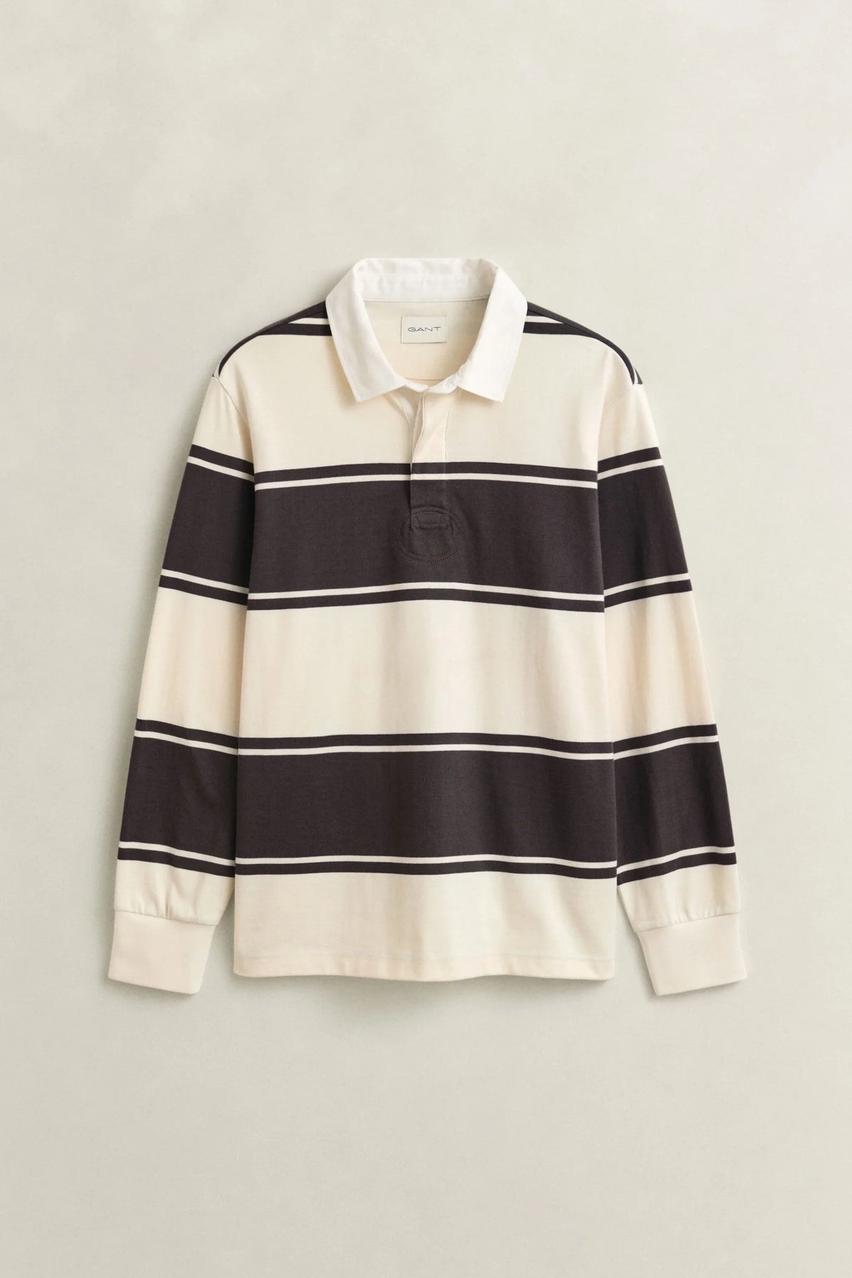 Gant randig rugger pique i off-white och charred wood brown