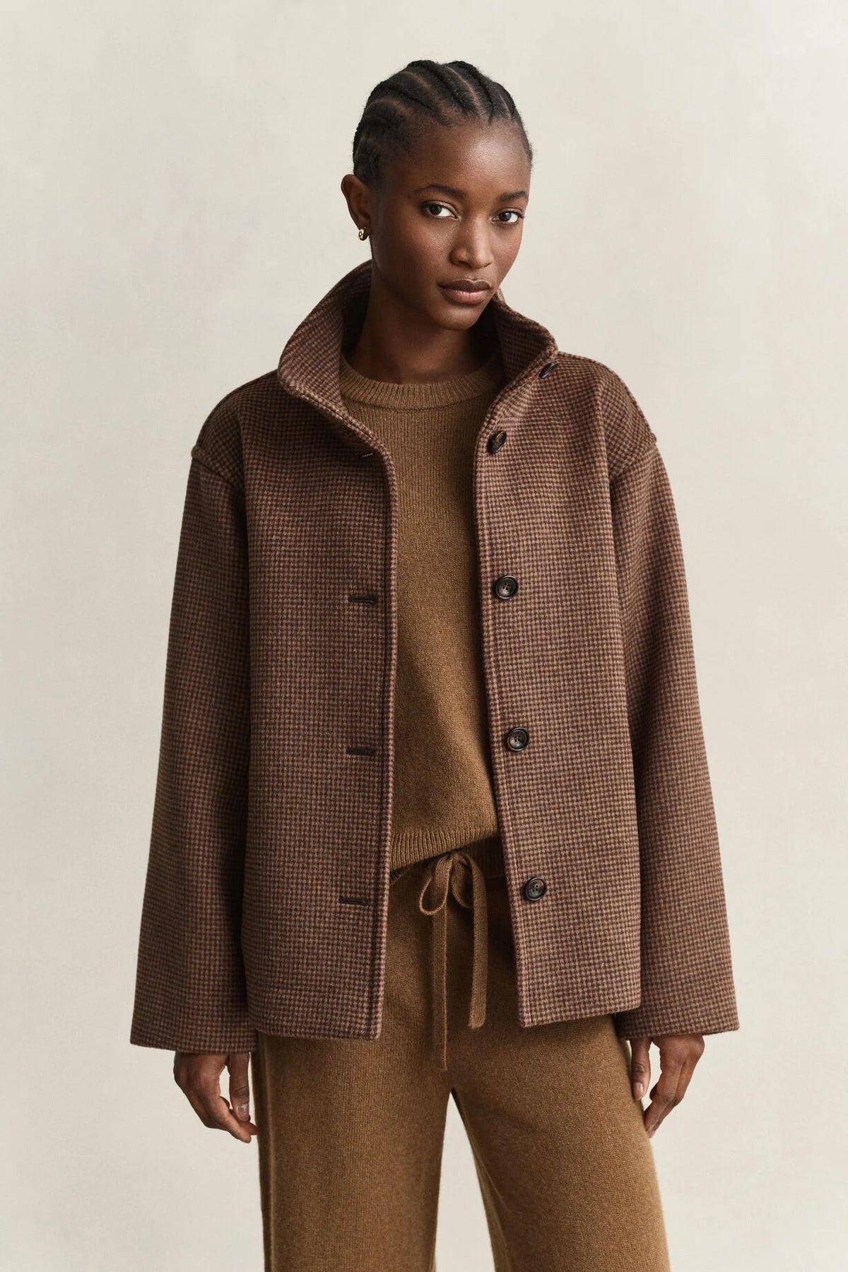Rutig jacka i ullblandning - Deep Brown