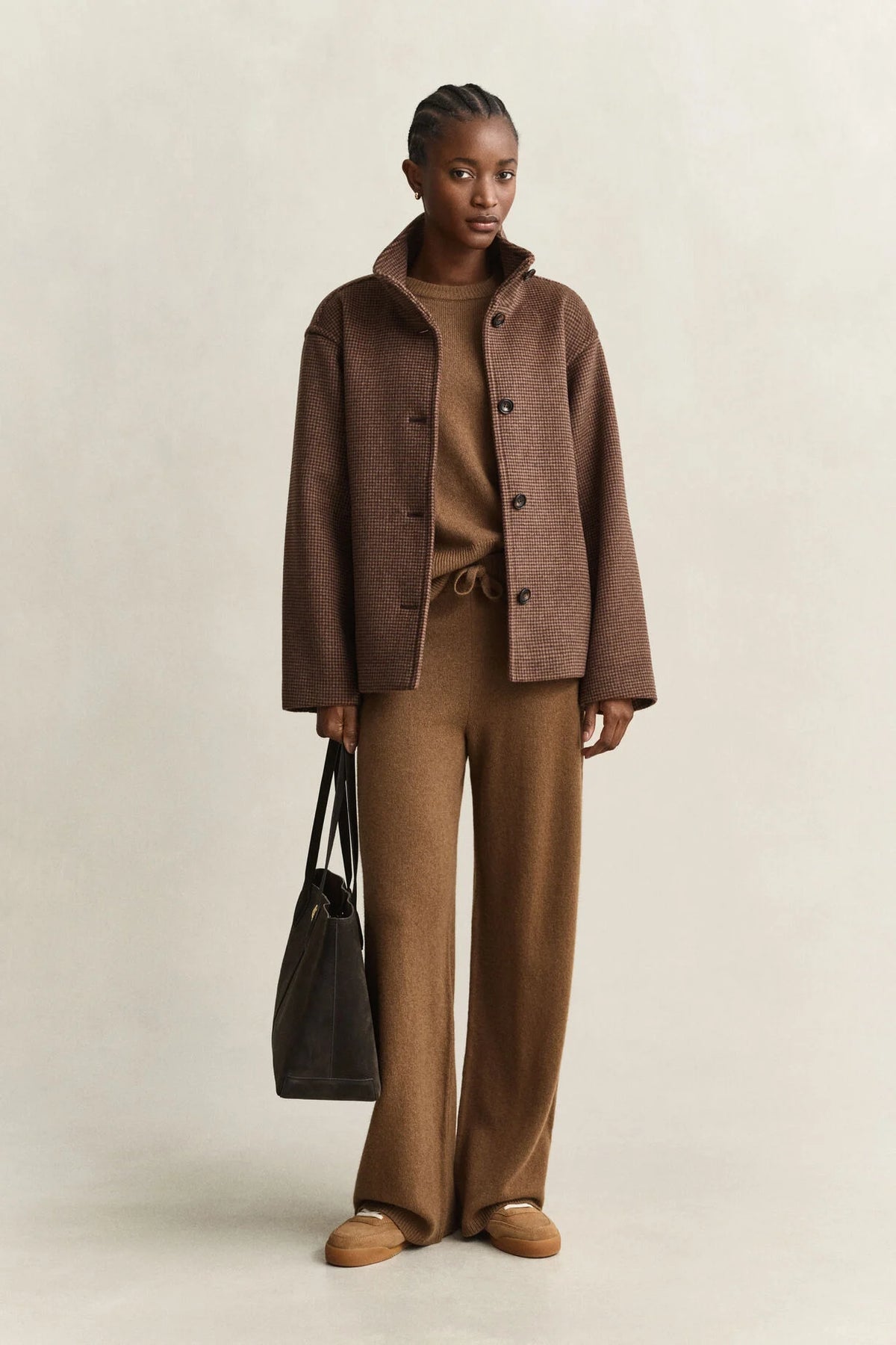 Rutig jacka i ullblandning - Deep Brown