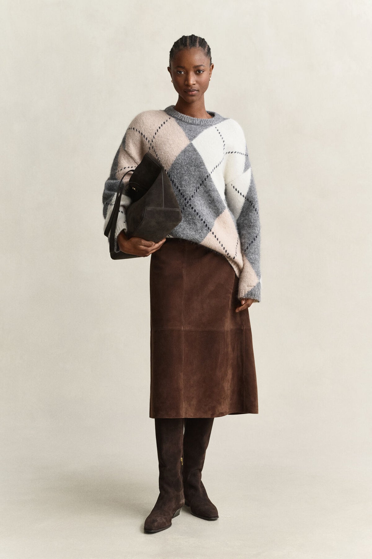 Alpaca Wool Blend Argyle Sweater - Dusky Anthracite