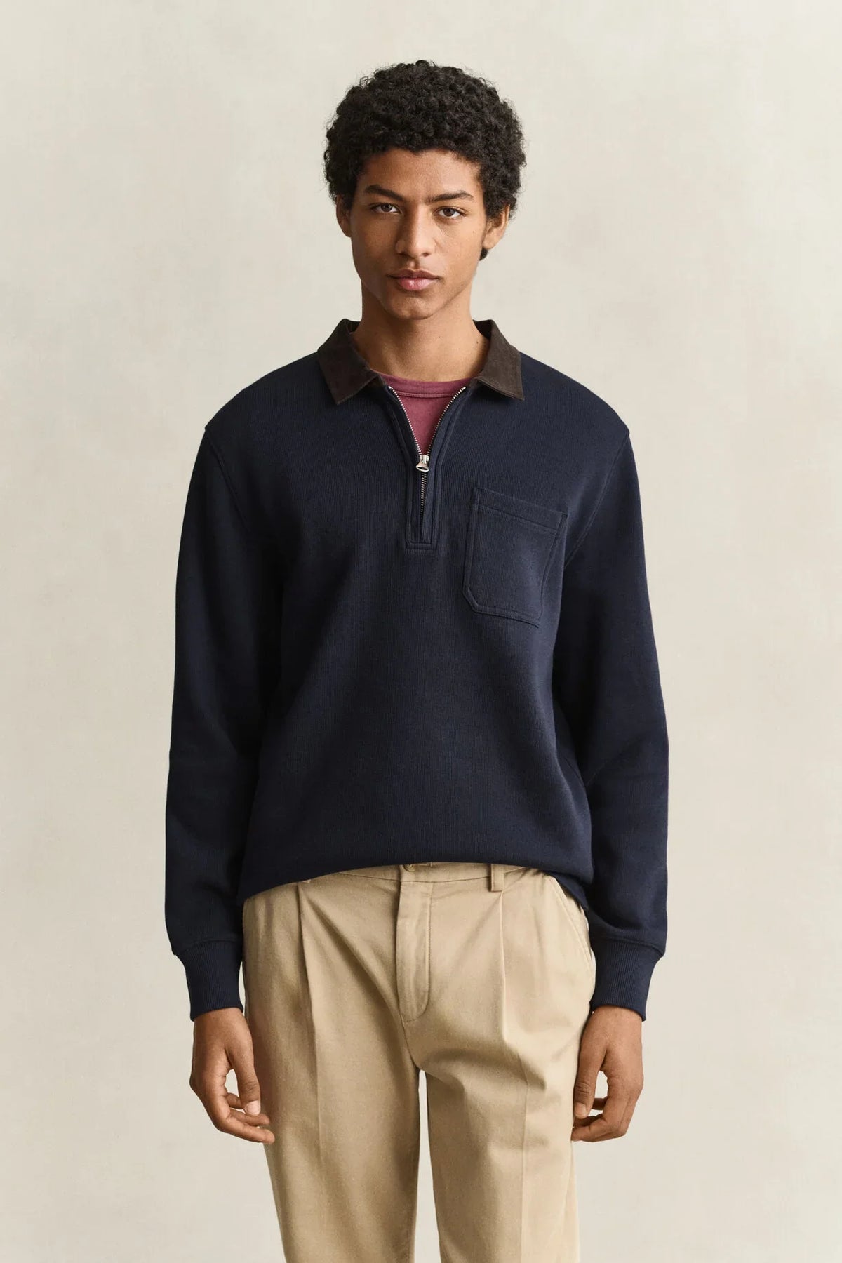 Gant Cord Collar Half Zip Rugger i färgen Evening Blue