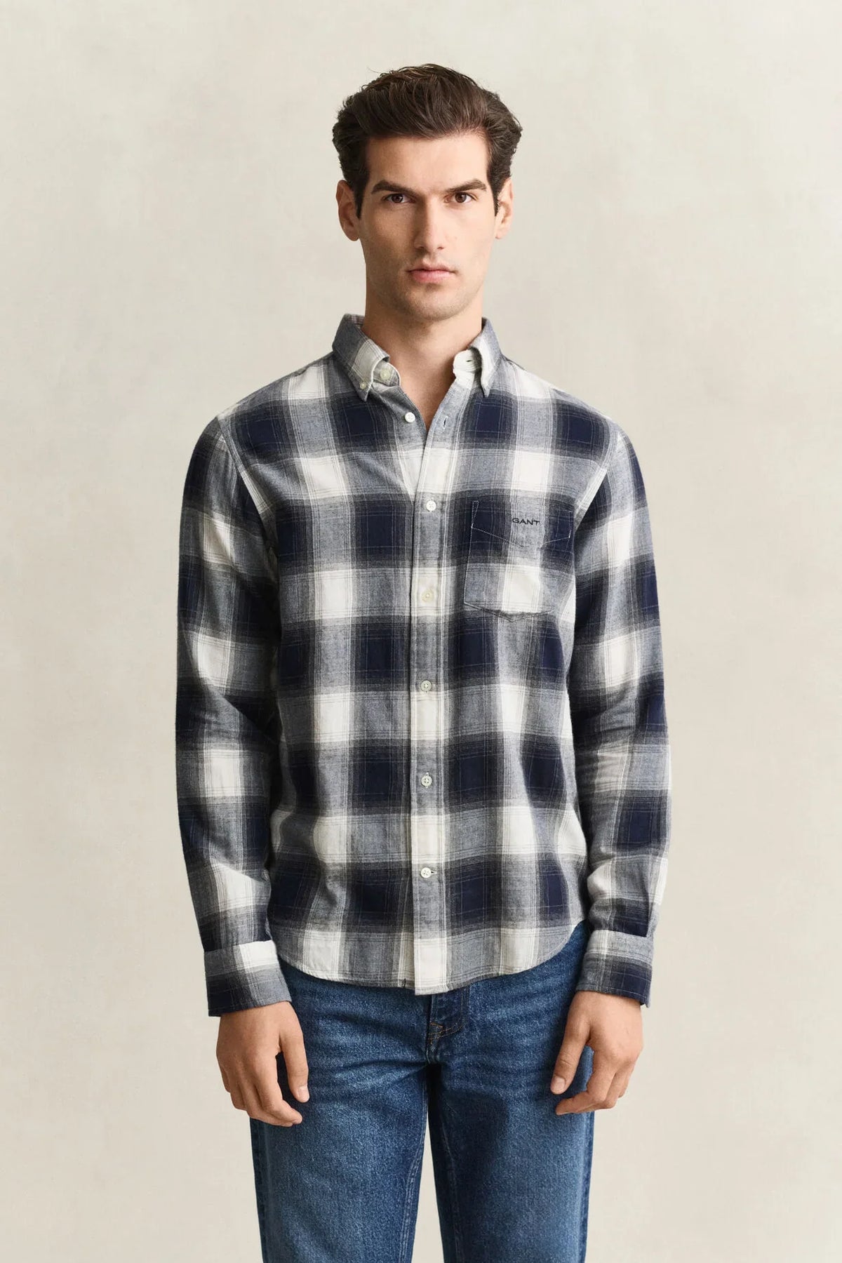 Gant Reg Windblown flannelrutig skjorta i Evening Blue