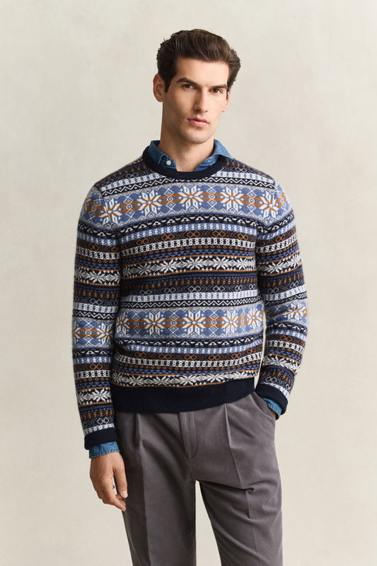 Fair Isle Crew Neck - Evening Blue