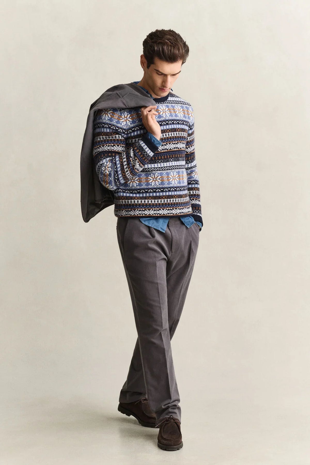 Gant Fair Isle Crew Neck tröja i Evening Blue