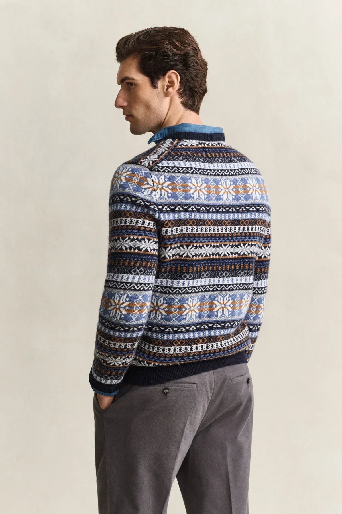 Gant Fair Isle Crew Neck tröja i Evening Blue
