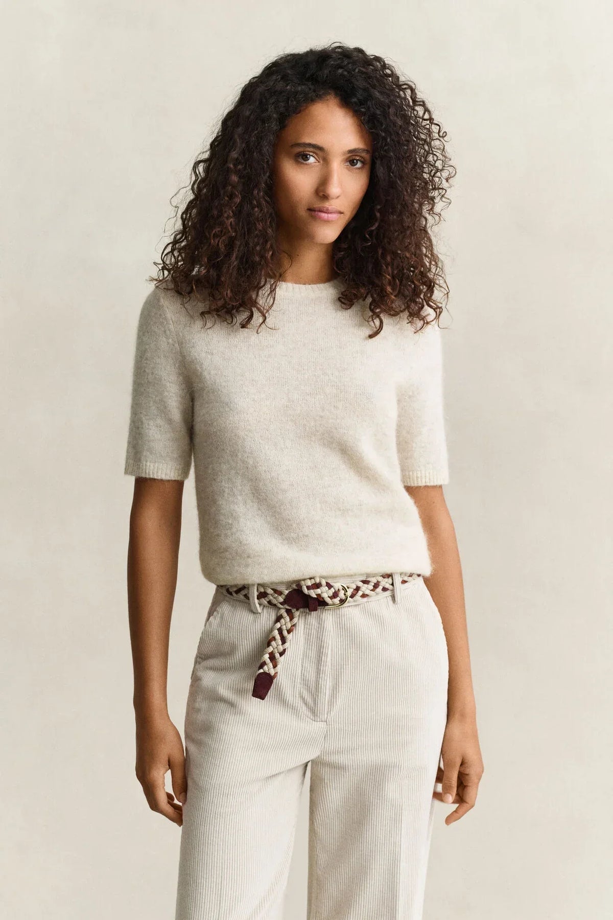 Gant kortärmad tröja i alpacka- och ullblandning, Light Beige Melange